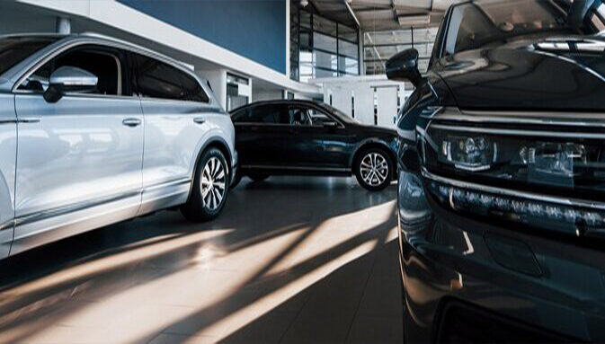 cars in a showroom