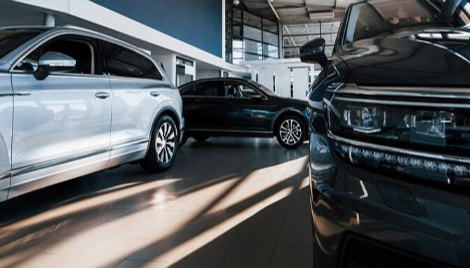 cars in a showroom